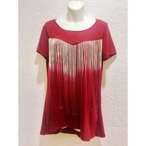 Burgundy shirt with fringe